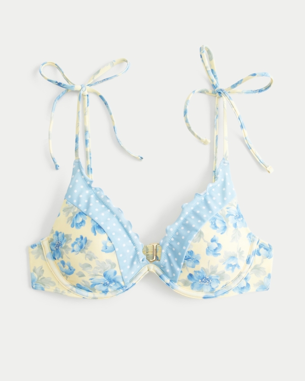 Top de bikini con aros con borde de volante, Floral Amarillo Mantequilla view 2