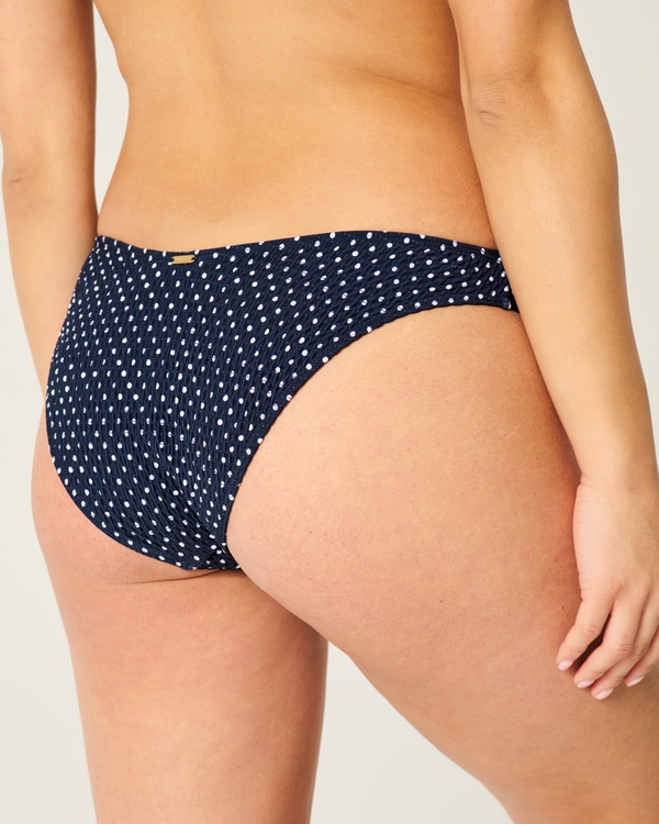 Smocked High-Leg Cheeky Bikini Bottom, Navy Blue Dot view 2