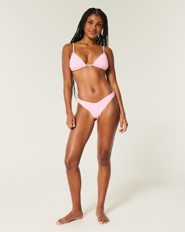 Top de bikini de triángulo con bordado de nido de abeja, Lunares Cuarzo Rosa view 2