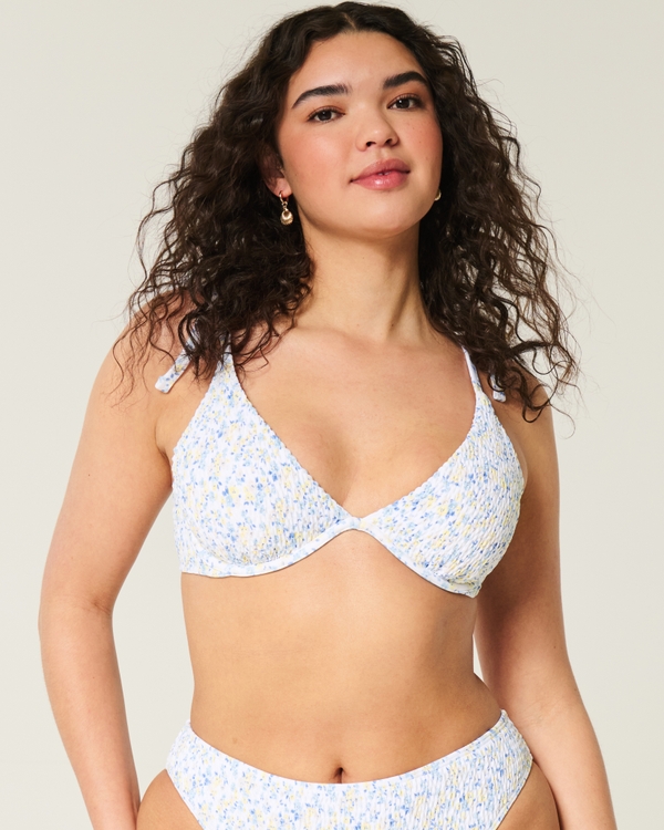 Smocked Underwire Bikini Top, White Print view 1
