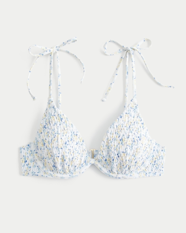 Smocked Underwire Bikini Top, White Print view 2