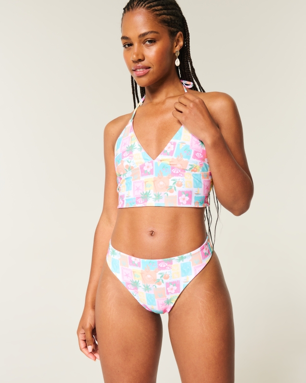 Curvy Reversible Cheeky Bikini Bottom, Light Pink Print view 2