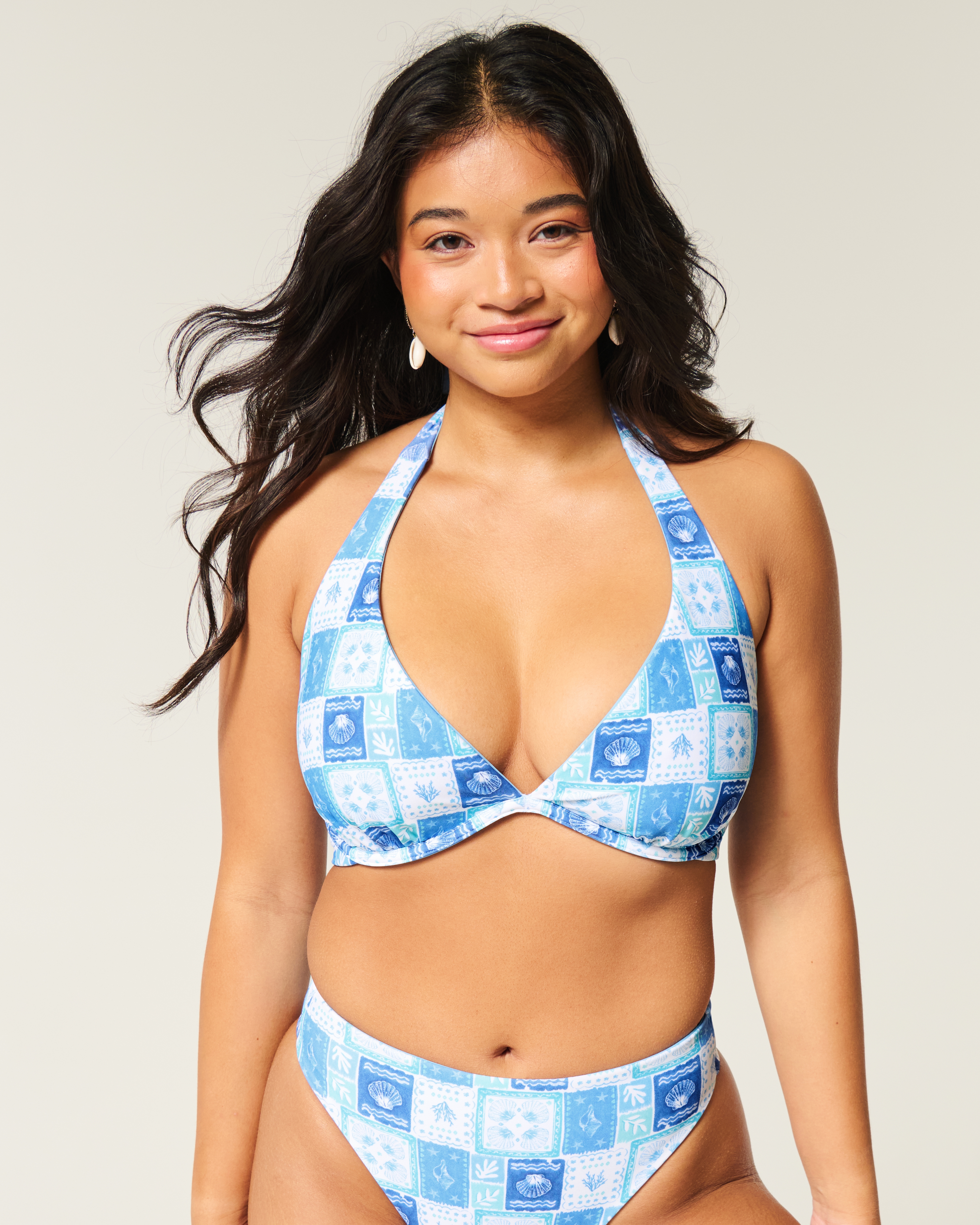 Curvy Reversible Halter Triangle Bikini Top