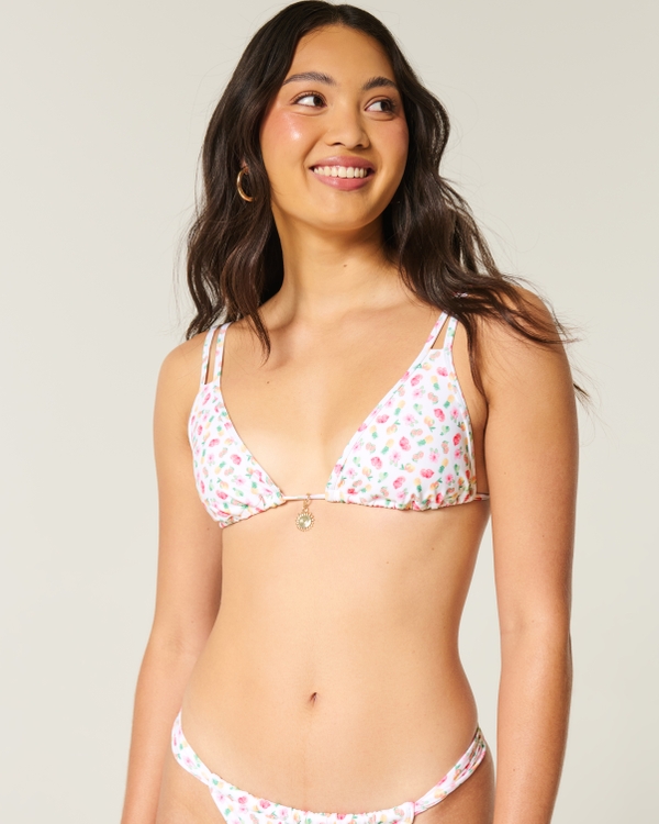 Top de bikini de triángulo con tirantes dobles, Estampado, Blanco view 1