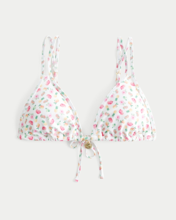 Top de bikini de triángulo con tirantes dobles, Estampado, Blanco view 2