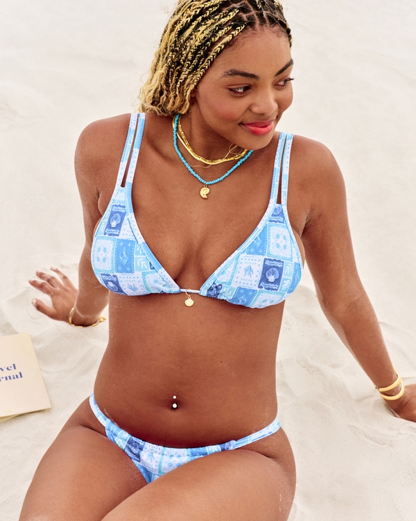 Top de bikini de triángulo con tirantes dobles, Estampado Azul Cielo view 1