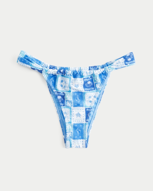 Side Strap Cheekiest Bikini Bottom, Sky Blue Pattern view 2