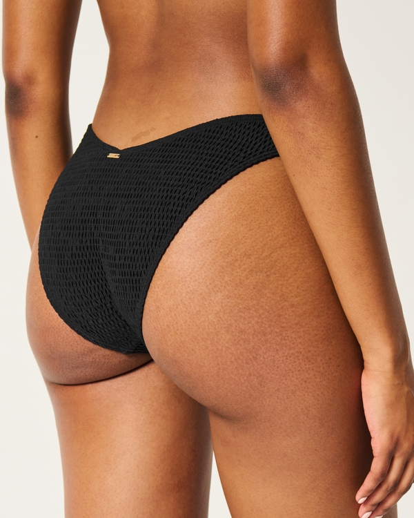 Slip Bikini Cheeky a Punto Smock Sgambato, Nero view 2