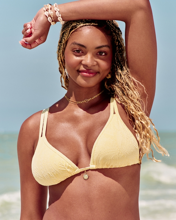 Jacquard Double-Strap Triangle Bikini Top, Amarillo Mantequilla view 1