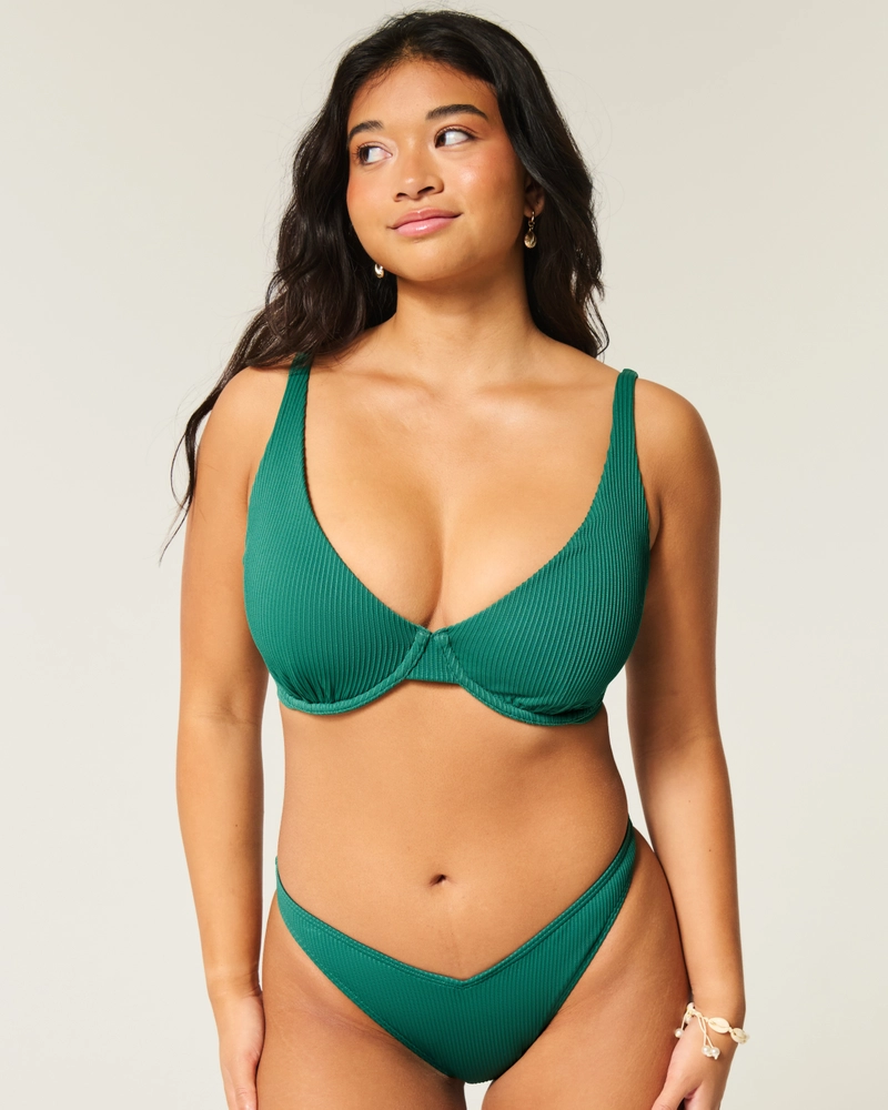 Top de bikini de canalé con aros curvy high apex