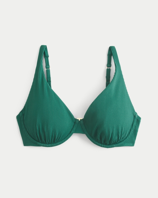 Curvy High Apex Ribbed Underwire Bikini Top, Emerald view 2