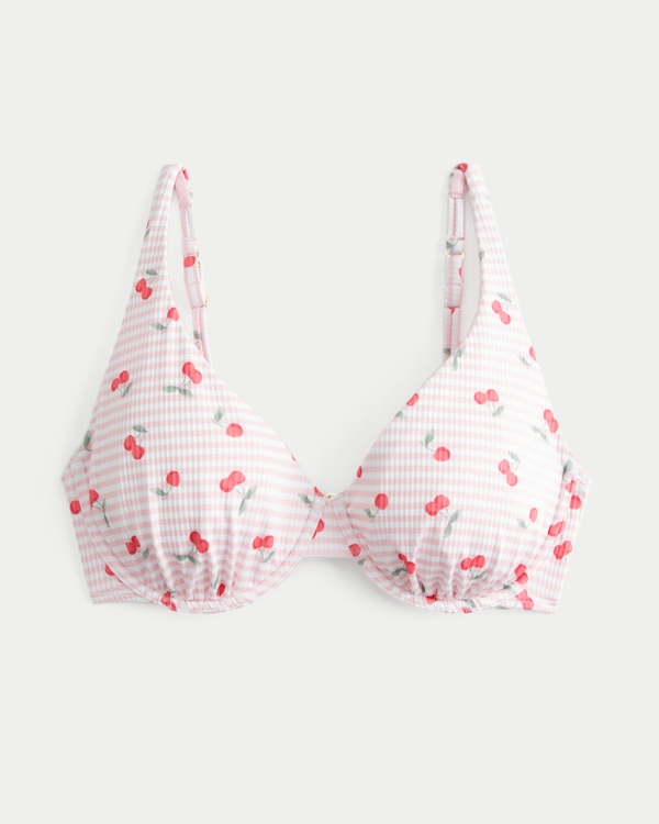 Curvy High Apex Ribbed Underwire Bikini Top, Light Pink Print view 2