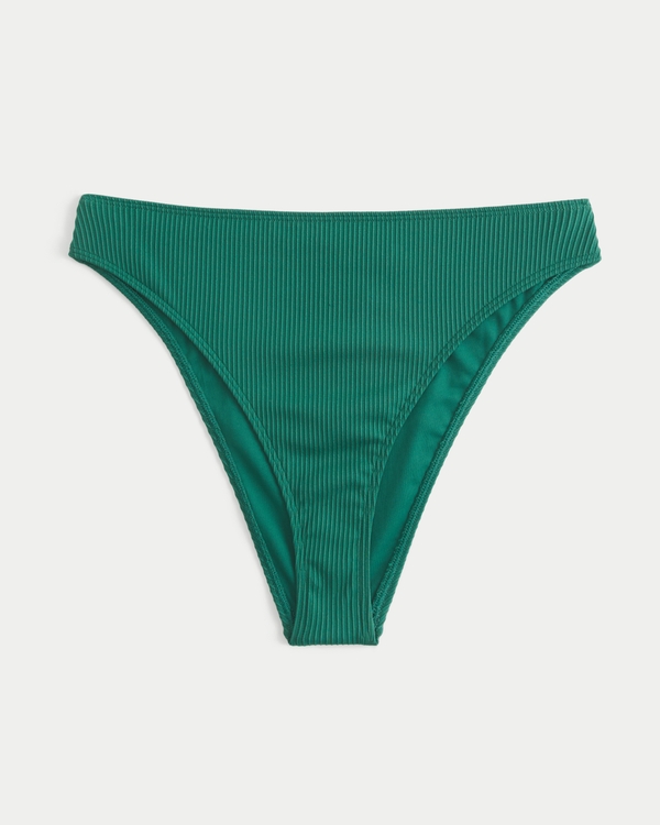 Curvy High-Leg High-Waist Ribbed Cheeky Bikini Bottom, Emerald view 2