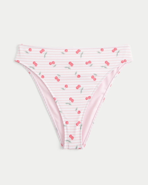 Slip Bikini Curvy Cheeky Sgambato a Vita Alta a Coste, Rosa Chiaro Con Stampa view 2