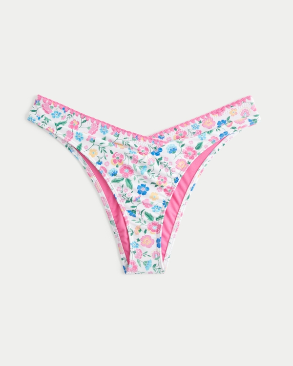 Slip Bikini taglio Cheeky Sgambato con Vita a V, Bianco Floreale view 2