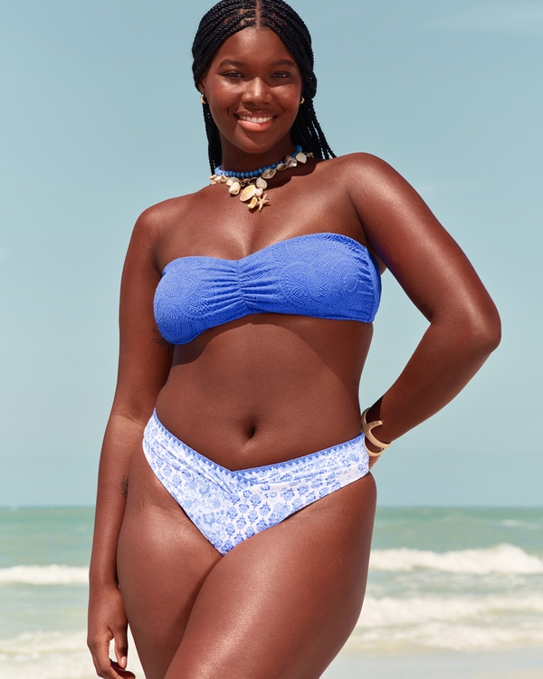 V-Waist High-Leg Cheekiest Bikini Bottom, Blue Print view 1