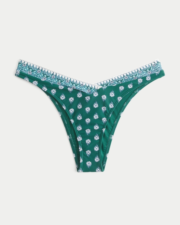 Slip Bikini taglio Cheeky Sgambato con Vita a V, Motivo Smeraldo view 2