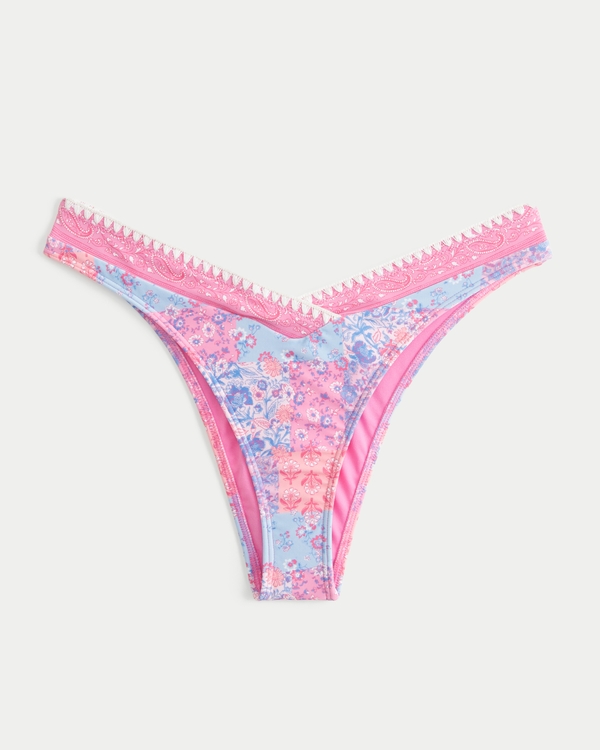 High-Leg Embroidered Stitch Cheekiest Bikini Bottom, Pink Floral view 2