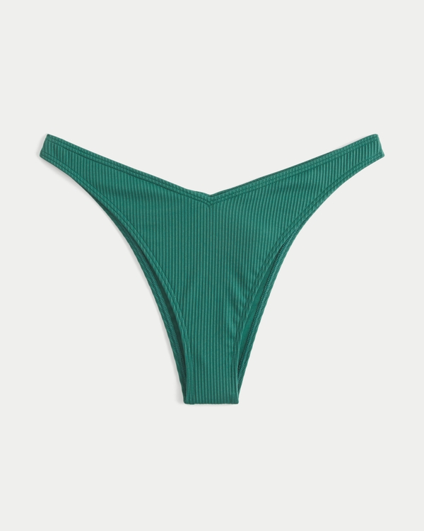 Ribbed High-Leg Cheekiest Bikini Bottom, Emerald view 2