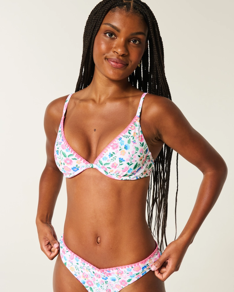 Embroidered Stitch Plunge Underwire Bikini Top