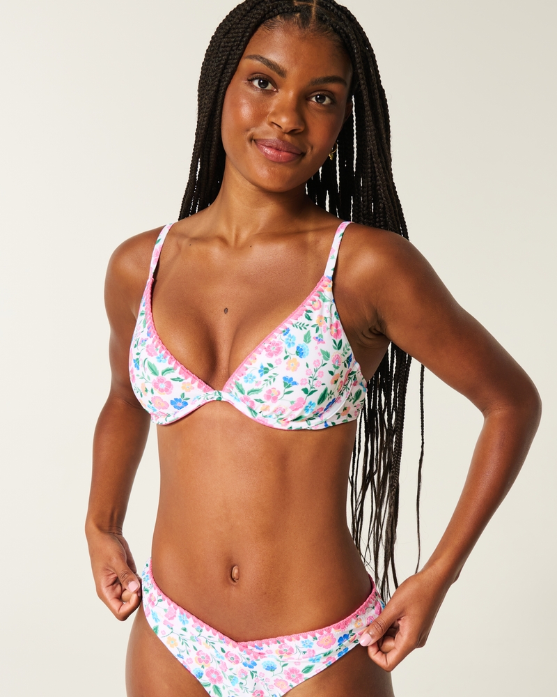 Embroidered Stitch Plunge Underwire Bikini Top