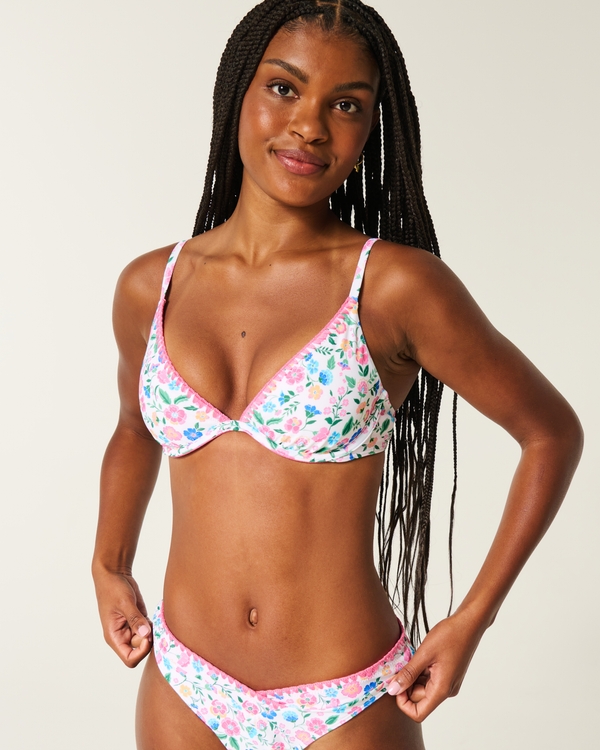 Top de bikini con aros escotado y bordado con pespuntes, Estampado Blanco view 2