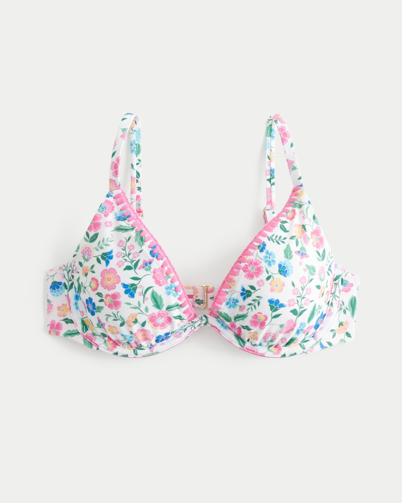 Embroidered Stitch Plunge Underwire Bikini Top