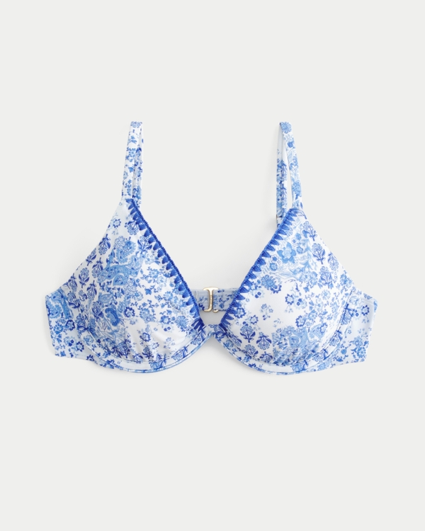 Top de bikini escotado con aros, Estampado Morado view 2