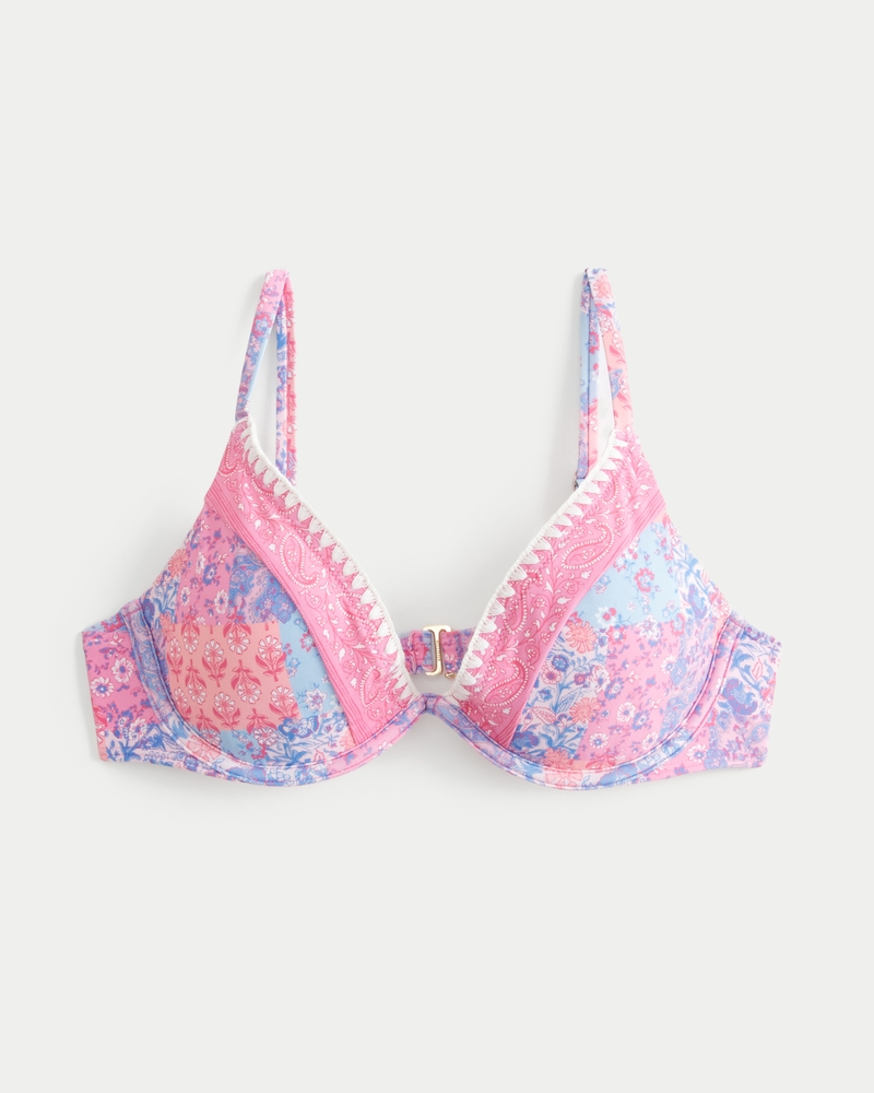Embroidered Stitch Plunge Underwire Bikini Top