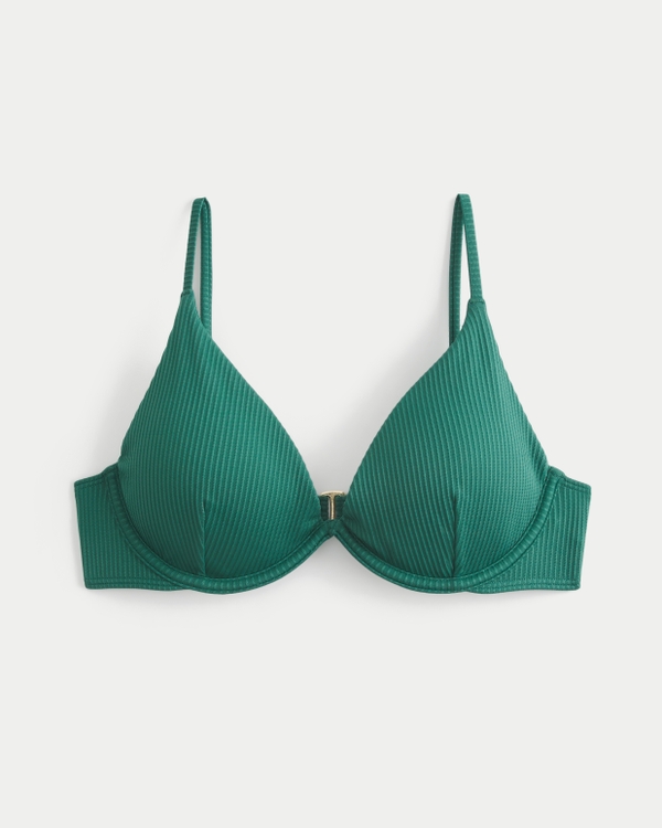 Ribbed Plunge Underwire Bikini Top, Emerald view 2