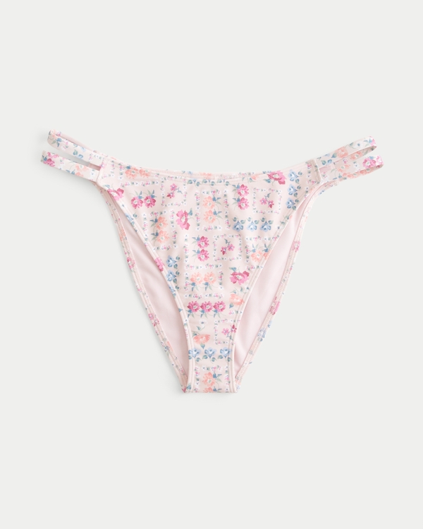 Double Strap Cheeky Bikini Bottom, Pale Pink Floral view 1