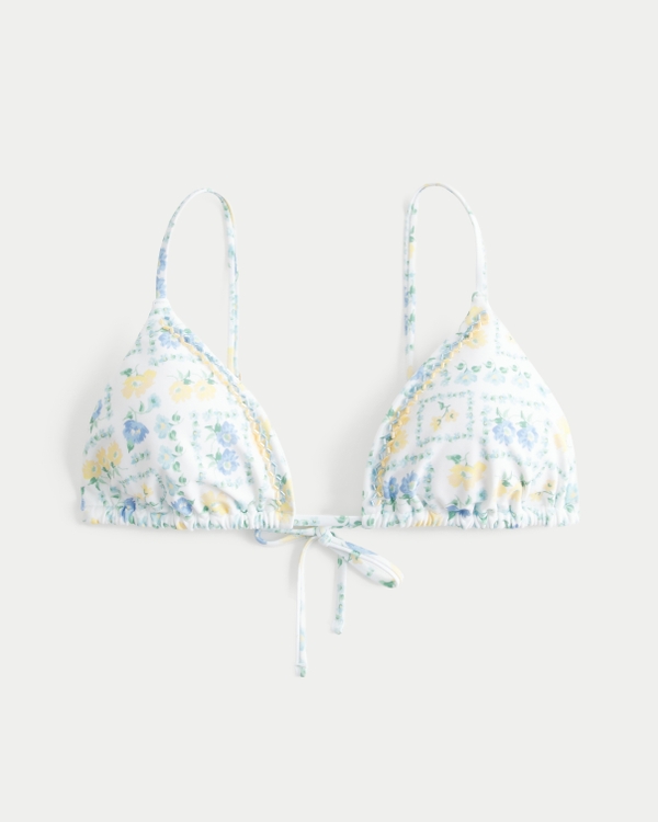 Embellished Triangle Bikini Top, White Floral view 2