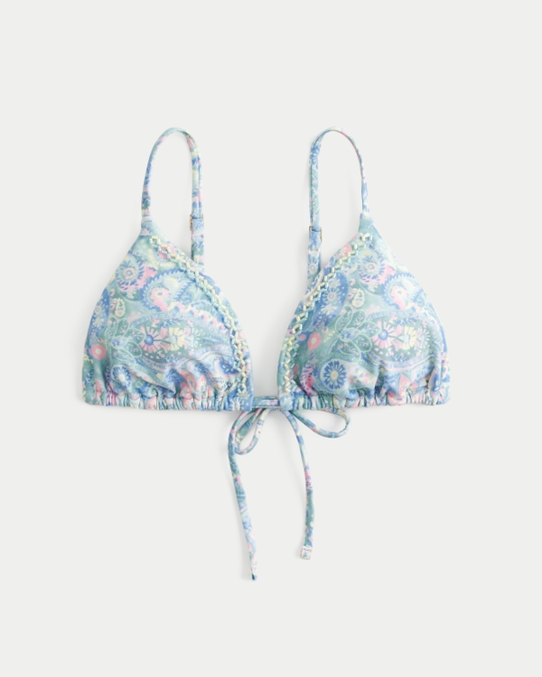 Haut de bikini triangle orné, Imprimé Bleu view 1