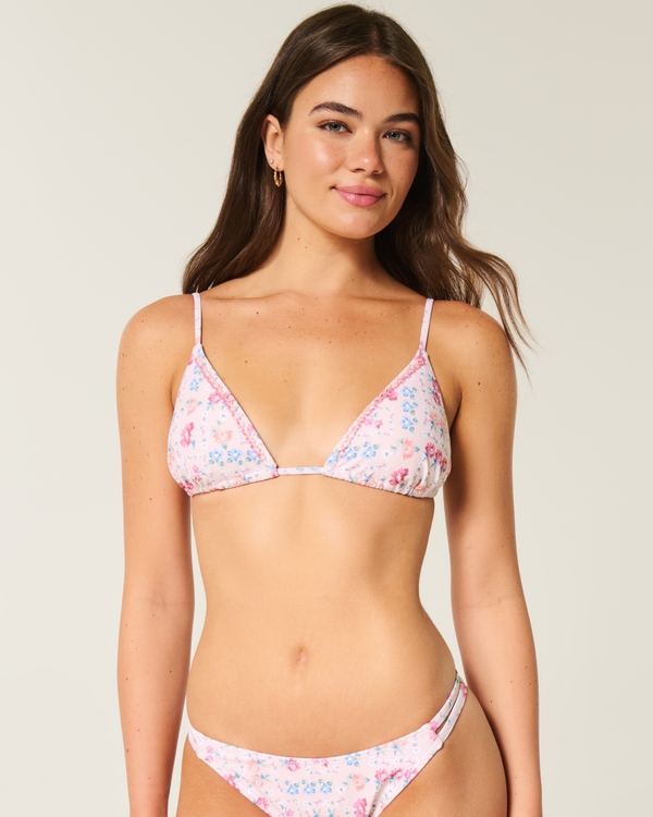 Haut de bikini triangle orné, Rose Clair À Fleurs view 1