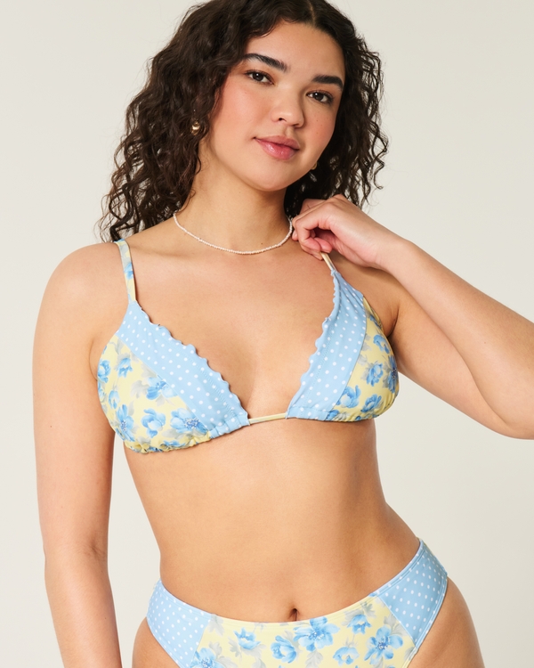 Triangel-Bikinioberteil mit Rüschenverzierung, Buttergelb Mit Muster view 1