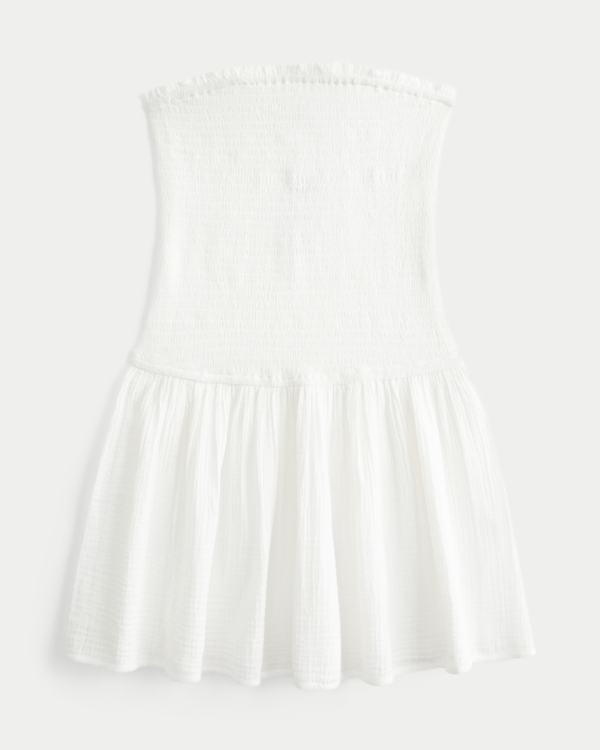 Smocked Gauze Cover Up Dress, White view 2