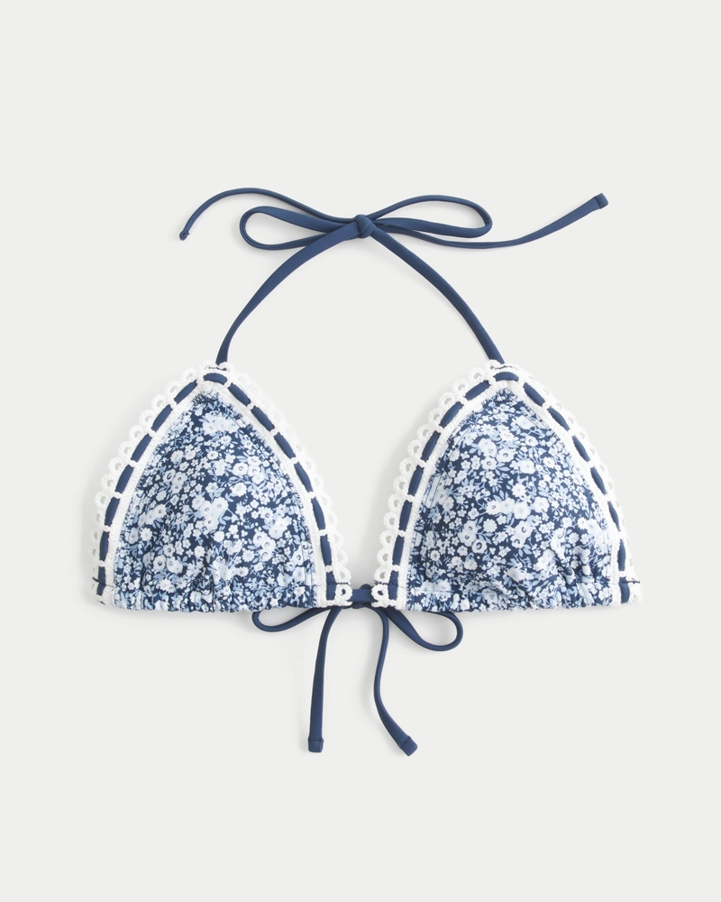 Stitched Trim Halter Triangle Bikini Top