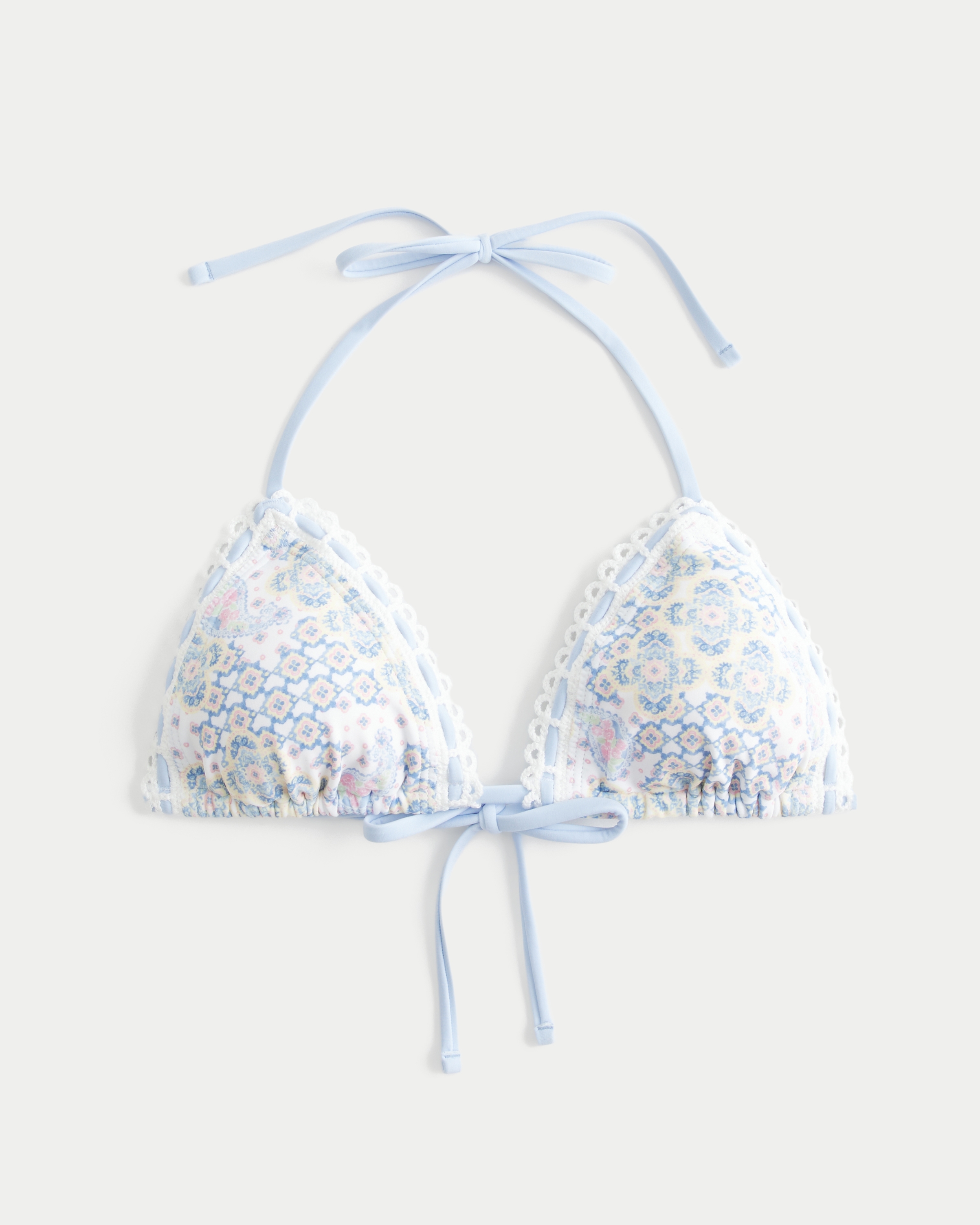 Crochet-Style Trim Halter Triangle Bikini Top