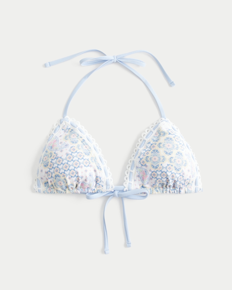 Stitched Trim Halter Triangle Bikini Top