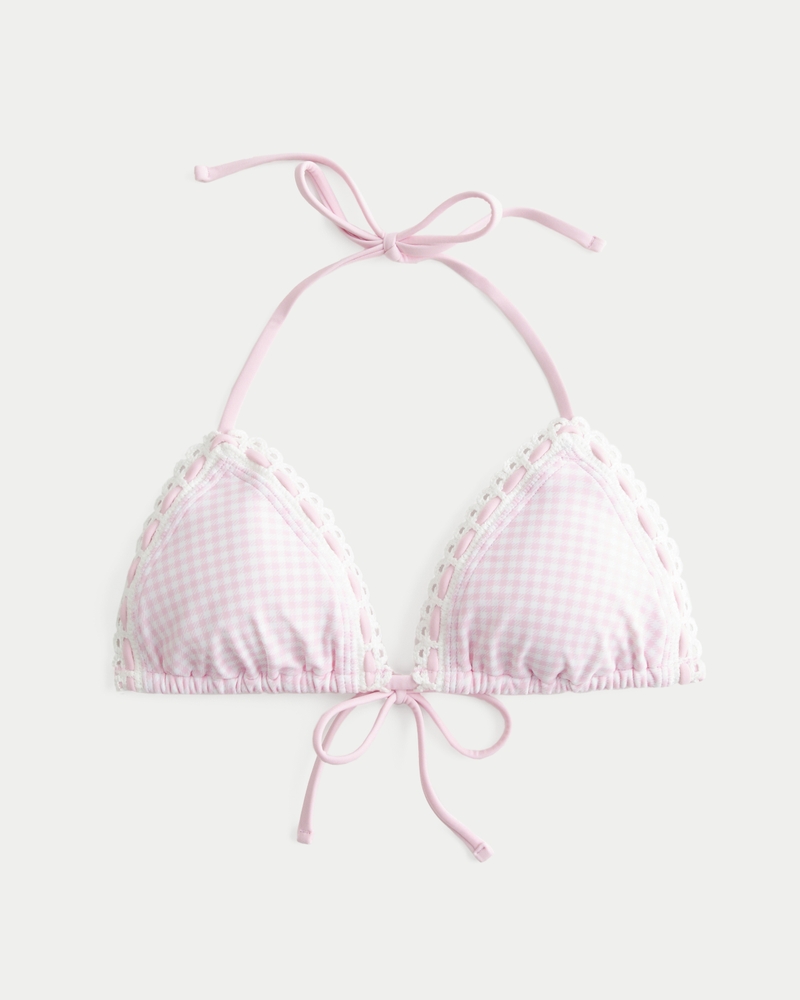 Stitched Trim Halter Triangle Bikini Top