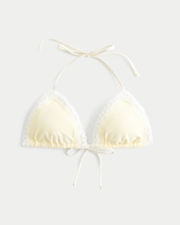 Stitched Trim Halter Triangle Bikini Top, Butter Yellow view 1
