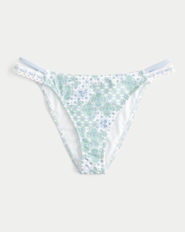 Slip Bikini Cheeky con Doppi Laccetti e Bordo all'Uncinetto, Stampa Verde Menta view 1