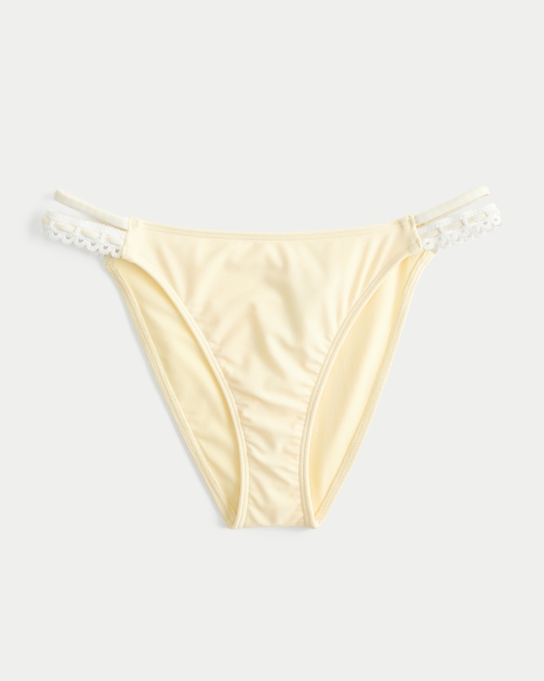 Slip bikini cheeky con doppi laccetti e impunture, Giallo Burro view 1