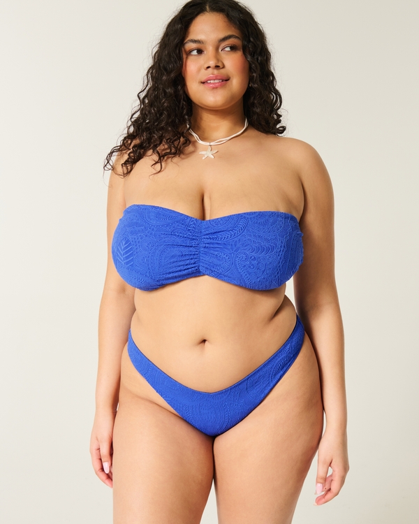 Slip Bikini Cheeky Sgambato in Jacquard con Vita a V, Cobalto view 1