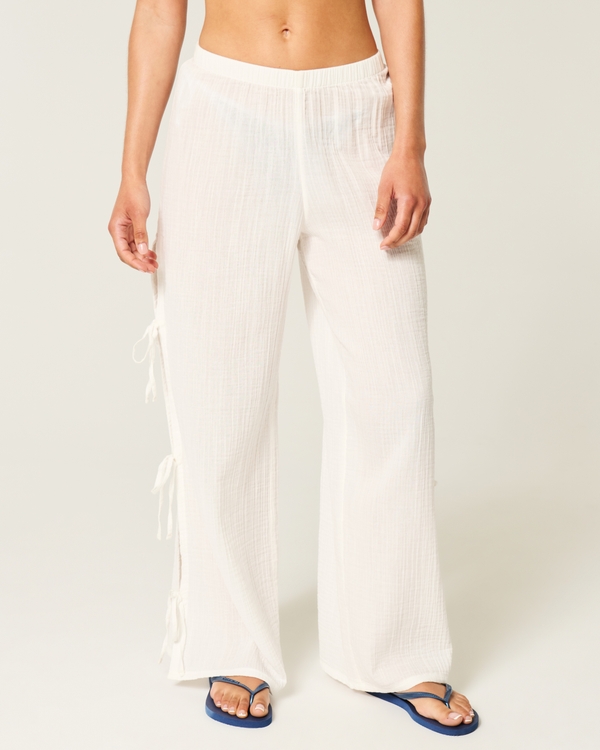 Gauze Wide-Leg Pants, White view 2