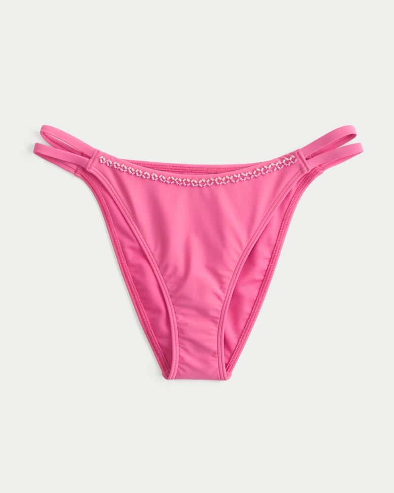 Beaded Double-Strap Cheeky Bikini Bottom
