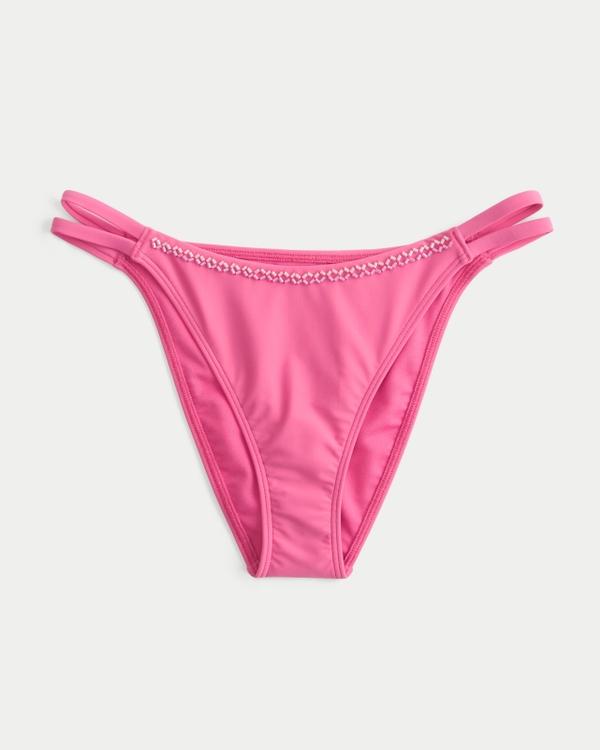 Slip bikini cheeky con doppie fascette e perline, Lampone view 1
