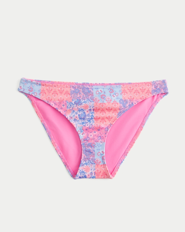 Ribbed Low-Rise Bikini Bottom, Pink Print view 1