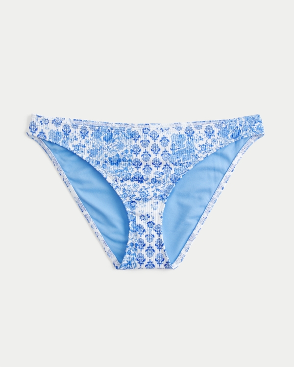 Ribbed Low-Rise Bikini Bottom, Blue Print view 1