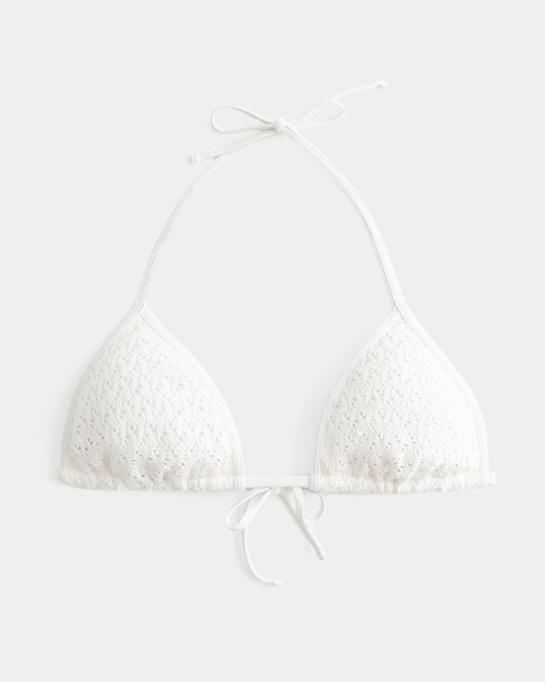 Crochet-Style Sequin Triangle Bikini Top, White view 1